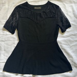 Sweet Halo Knit Short Sleeve Women's Black Sweater With Lace Top Size Small